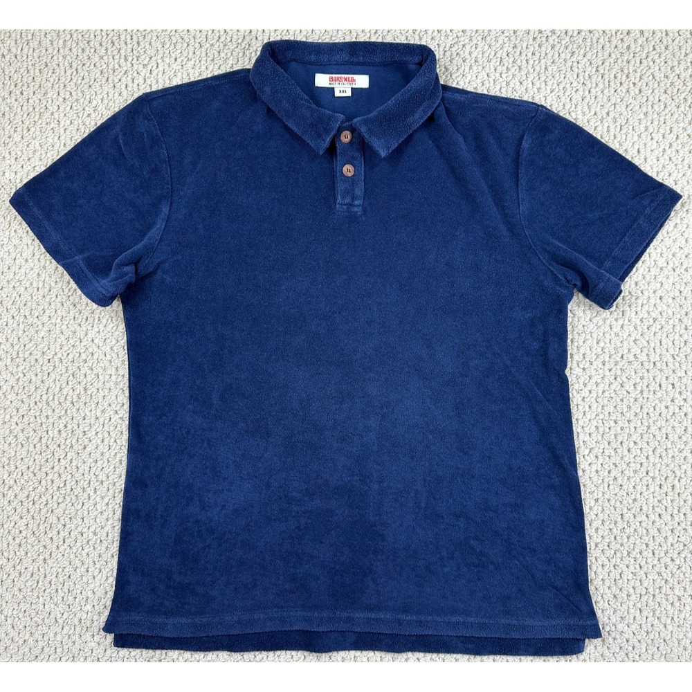 Birdwell Beach Britches Polo Shirt Mens 2XL Navy Terry Cloth Slim Short Sleeve